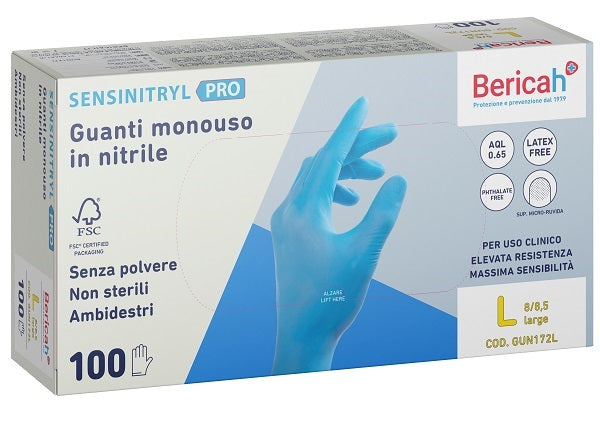 Bericah Guanto Monouso Sensinitryl Pro In Nitrile Large 100 Pezzi