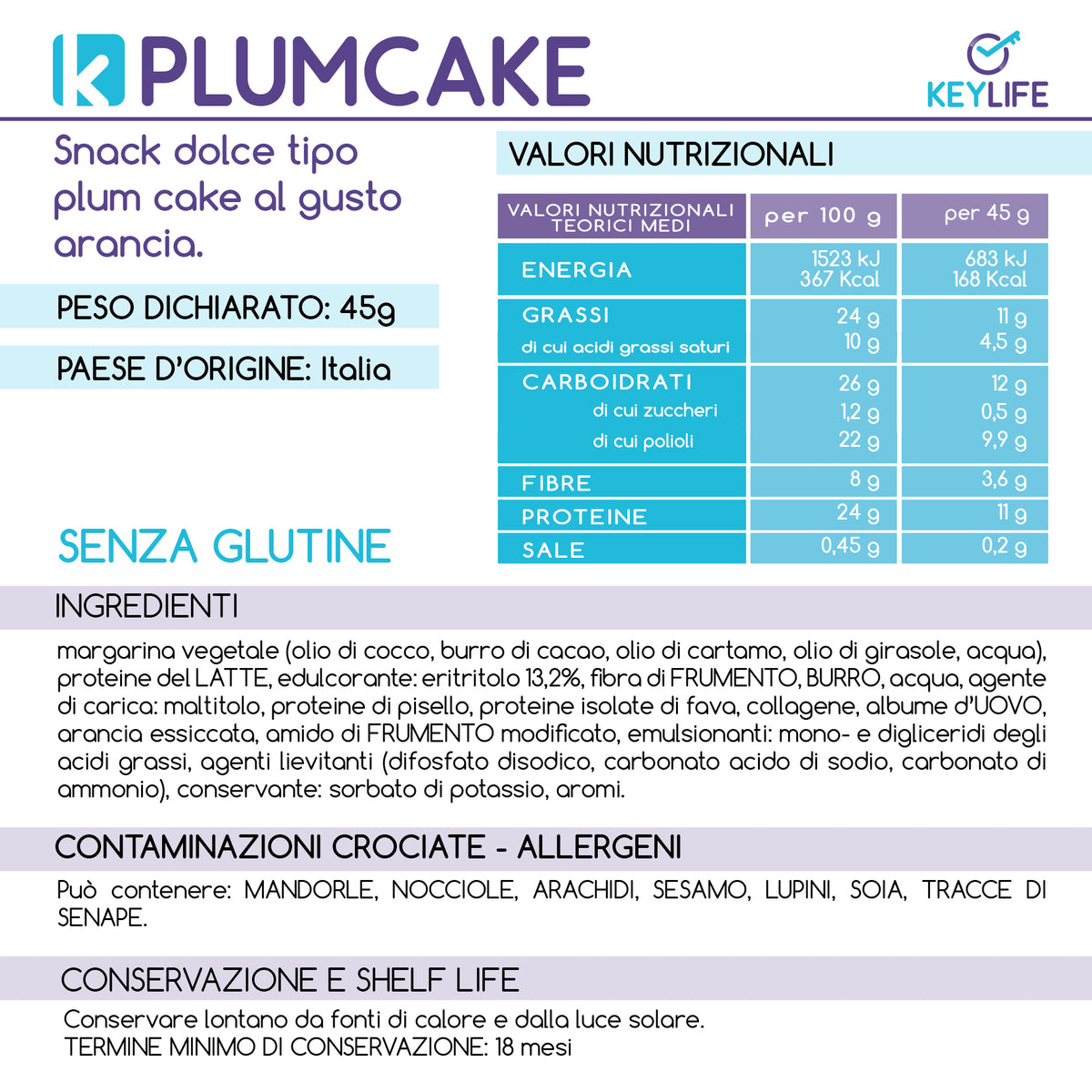 Keylife Kplumcake All'Arancia 45 G