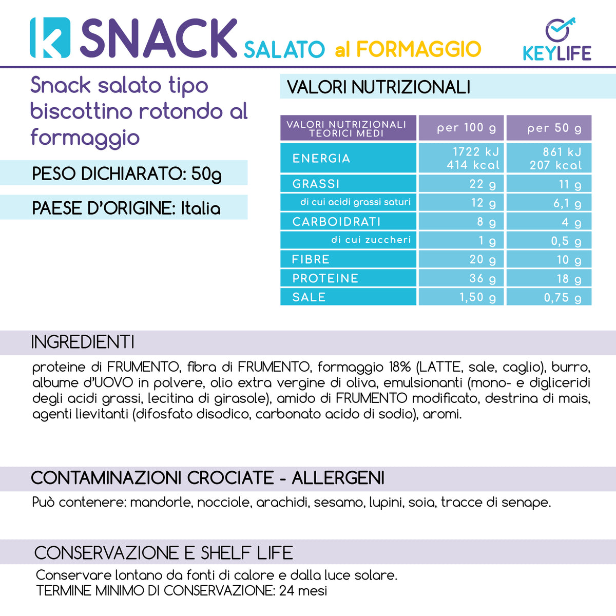 Keylife Ksnack Al Formaggio 50 G