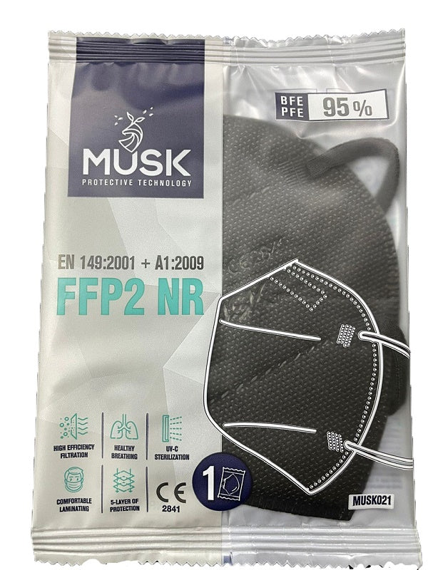 Musk Medikal Tekstil Plastik Musk Mascherina Ffp2 Musk021 Black 1 Pezzo